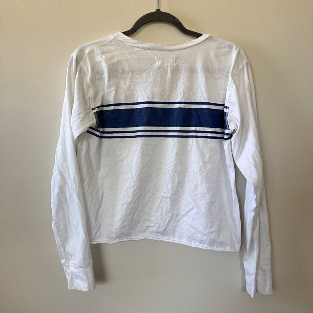 Hollister White Navy Striped Long Sleeve Lace Up Neck Crop Shirt M - Picture 6 of 12